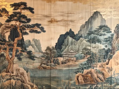 Silk Panel with Landscape and Heron