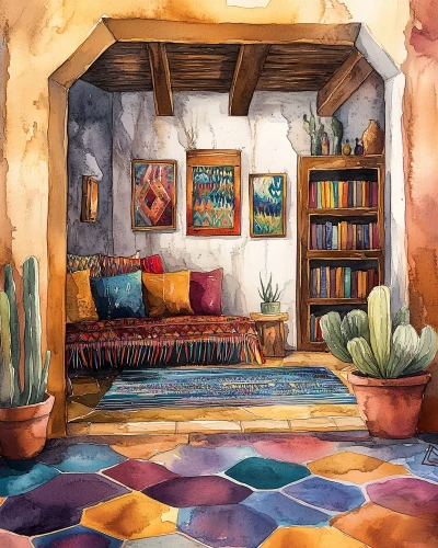 Cozy Colorful Watercolor Illustration