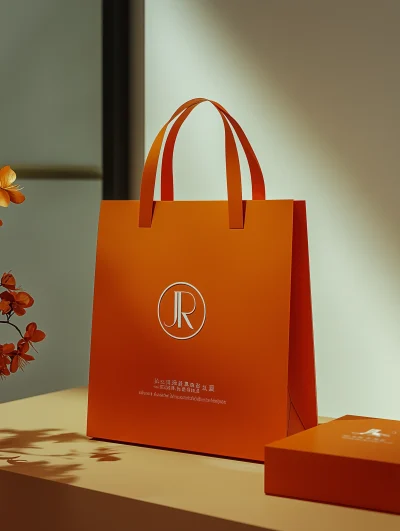 Orange gift bag on orange paper box