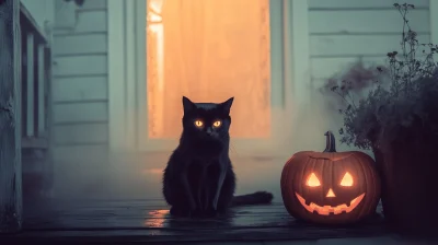 Mystical Black Cat on Pumpkin