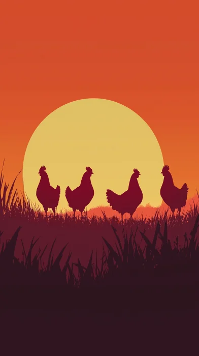 Chickens at Dusk on a Farm