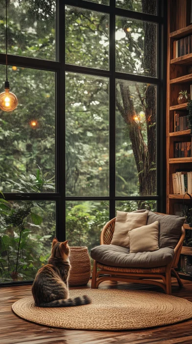 Cozy Wooden Cabin Library