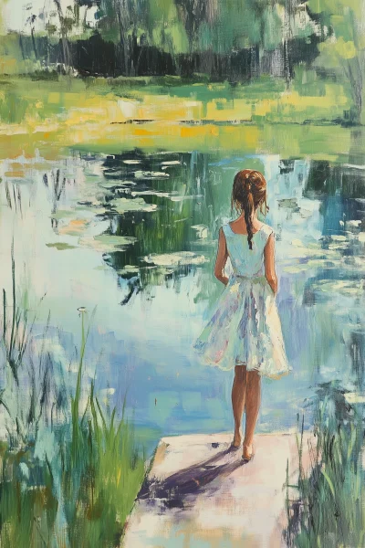 Girl Stepping into Pond