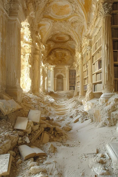 Abandoned Library Under Desert Sand