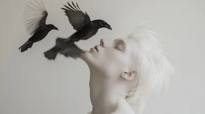 Albino Man with Black Crows