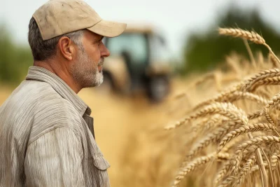 Blurred Tractor in Wheat Field