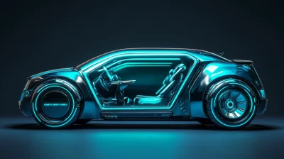 Futuristic Metallic Blue City Car