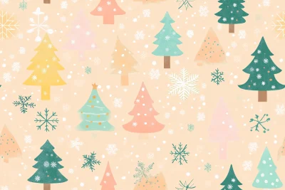 Pastel Christmas Trees and Snow Flakes