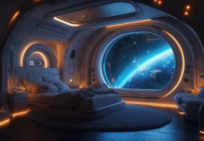 Cozy Dark Bedroom on a Space Ship