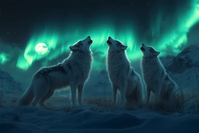 Wolves Howling at the Moon in Alaska