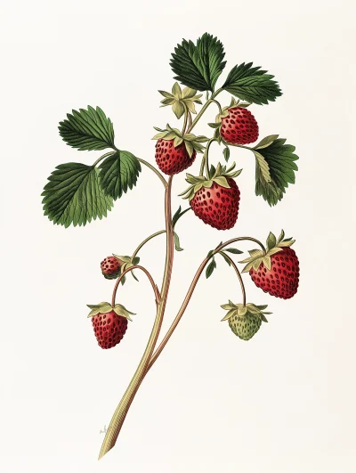 Vintage Scientific Illustration of a Strawberry Plant