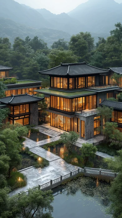 Aerial Oriental Mansion in Hangzhou