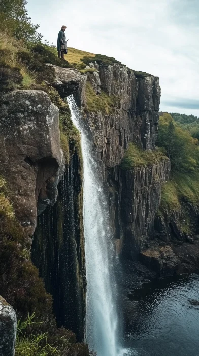 Scottish Warrior at Waterfall