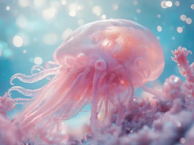 Iridescent Jellyfish in Crystal Ocean