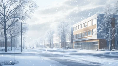 Heavy Winter Scene with Office Building