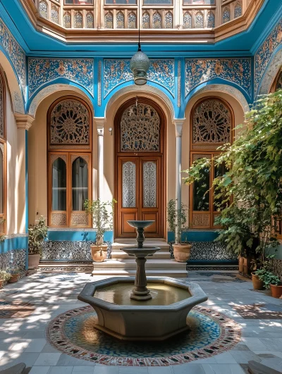 Historic building courtyard with fountain