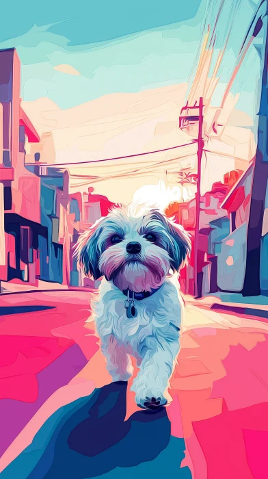 Colorful Shih Tzu in Urban Setting