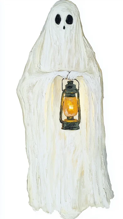 Vintage Oil Painting of a Ghost Holding Lantern