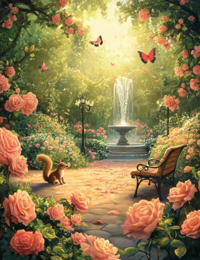 Enchanting Rose Garden Illustration