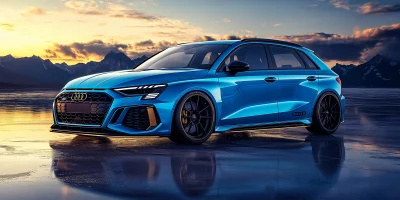 Blue Audi RS3 Sportback Concept Car on Clear Ice