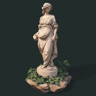 White Female Marble Statue in Cartoon Style