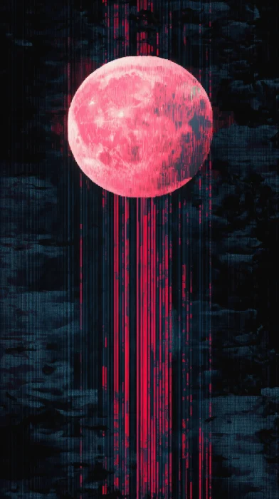 Glitchy Pink Moon Pixel Art