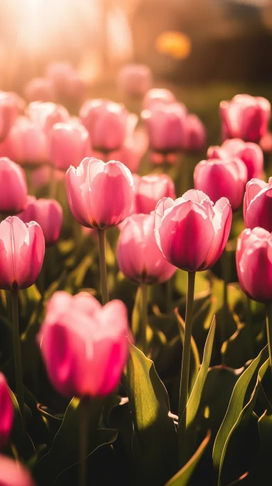 Pink Tulip Field in Spring