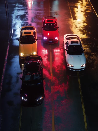 Nighttime JDM Cars in University Parking Lot