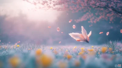 Falling Petal in a Sea of Flowers