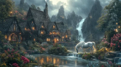 Dreamy Village with Unicorn