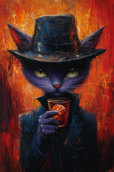 Detective Purple Cat Oil Painting