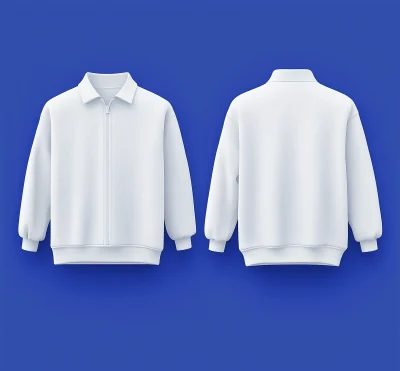 White Mockup Zipped Sweatshirt on Blue Background