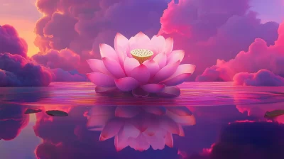 Cartoon Style Pink Lotus on Water