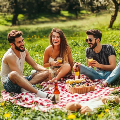 Friends enjoying picnic in garden