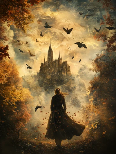 Forest Druid Woman at Gothic Castle