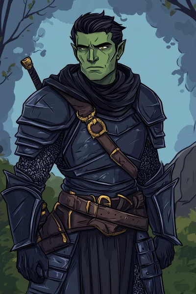 Half Orc Teenage Boy in Black Armor