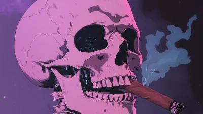 90s Anime Still with Skull Smoking Cigar