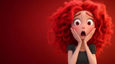 3D Red Curly Hair Character in Shock