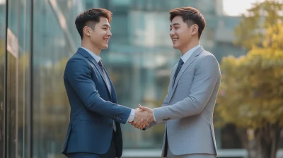 Handsome Asian Korean Businessmen Shaking Hands