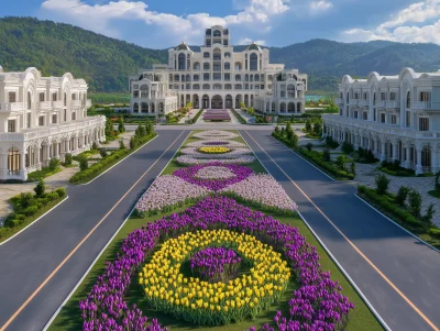 Symmetrical Hyper Realistic View of Resort Hotel