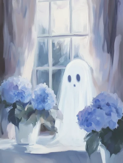 Pastel Ghost Painting with Hydrangeas