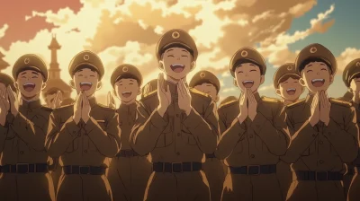 Chinese Soldiers Anime Style Clapping