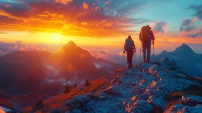 Hiking Together at Sunset