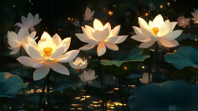 Glowing White Lotus Flowers