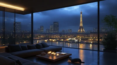 Elegant Parisian Penthouse at Night