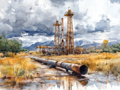 Oil and Gas Derrick in Watercolor Style