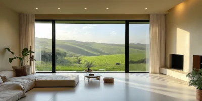 Modern Living Room with Large Windows