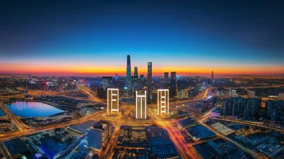 Beijing Night Panorama with 3D Illuminated Buildings