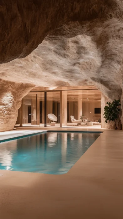 Luxurious Indoor Pool in a Cave Home