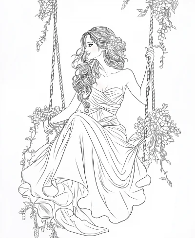 Bride on Swing Coloring Page